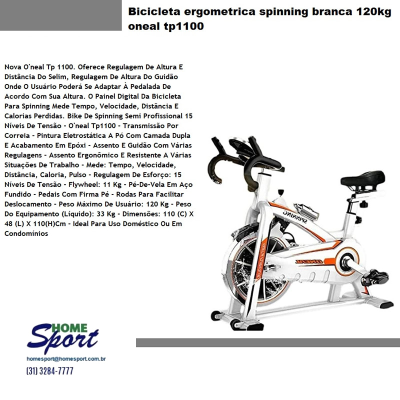 Bicicleta Ergométrica Spinning Branca TP1000 O'NEAL – Home Sport